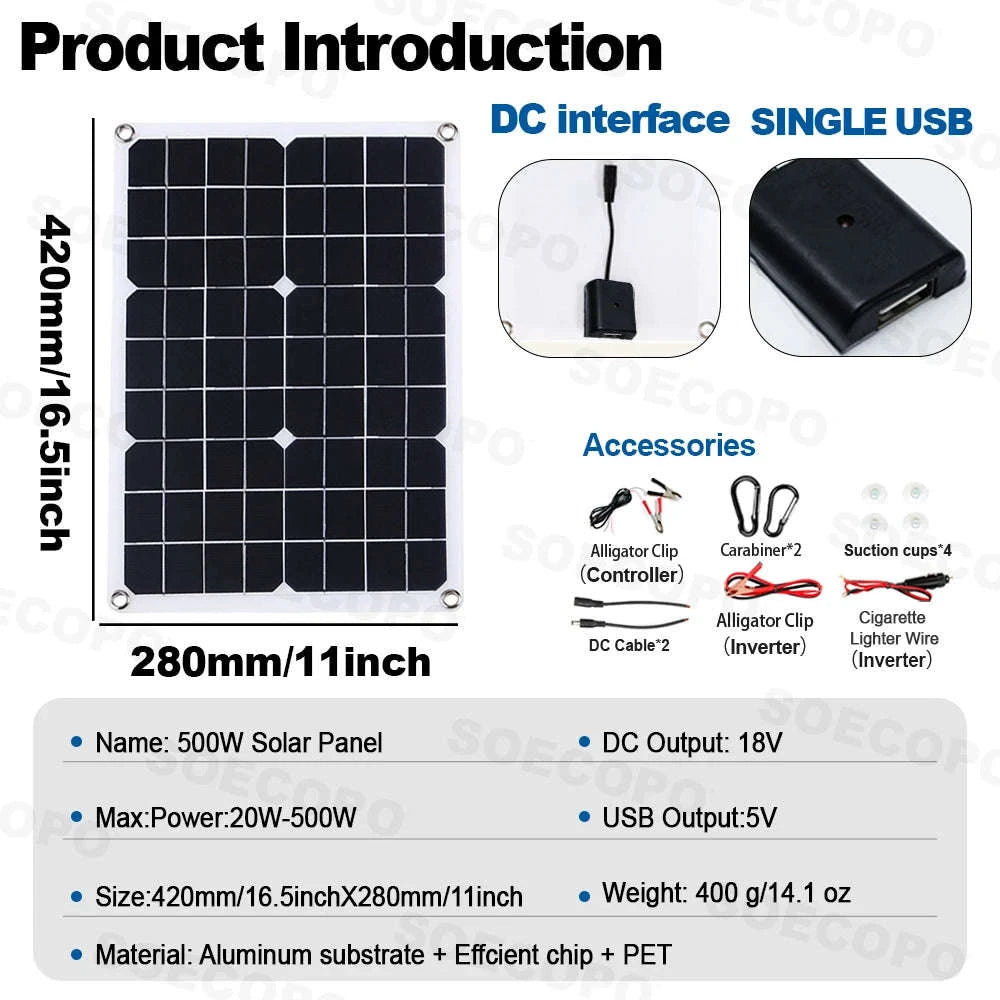 Off-Grid Solar Power Kit with 500W Panel, 100A Controller & Inverter-110V Solar kit