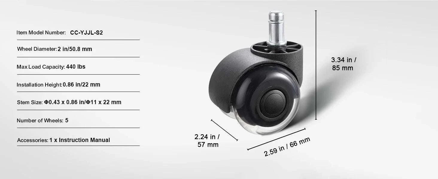 Office Chair Replacement Wheels Set of 5 Smooth Quiet Casters-3 in Single Wheels / CZECH REPUBLIC