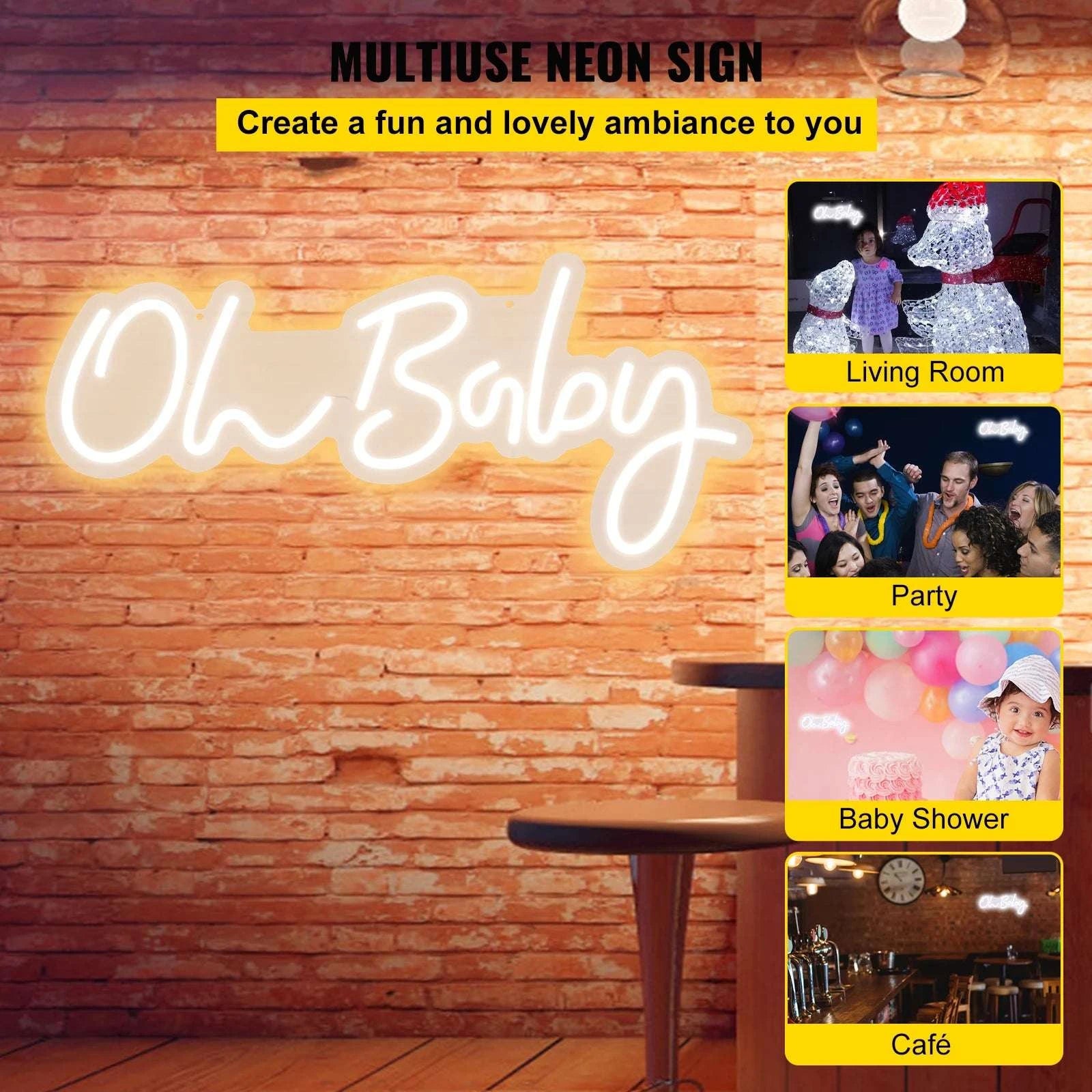 Oh Baby LED Neon Sign with Remote & Adjustable Brightness-