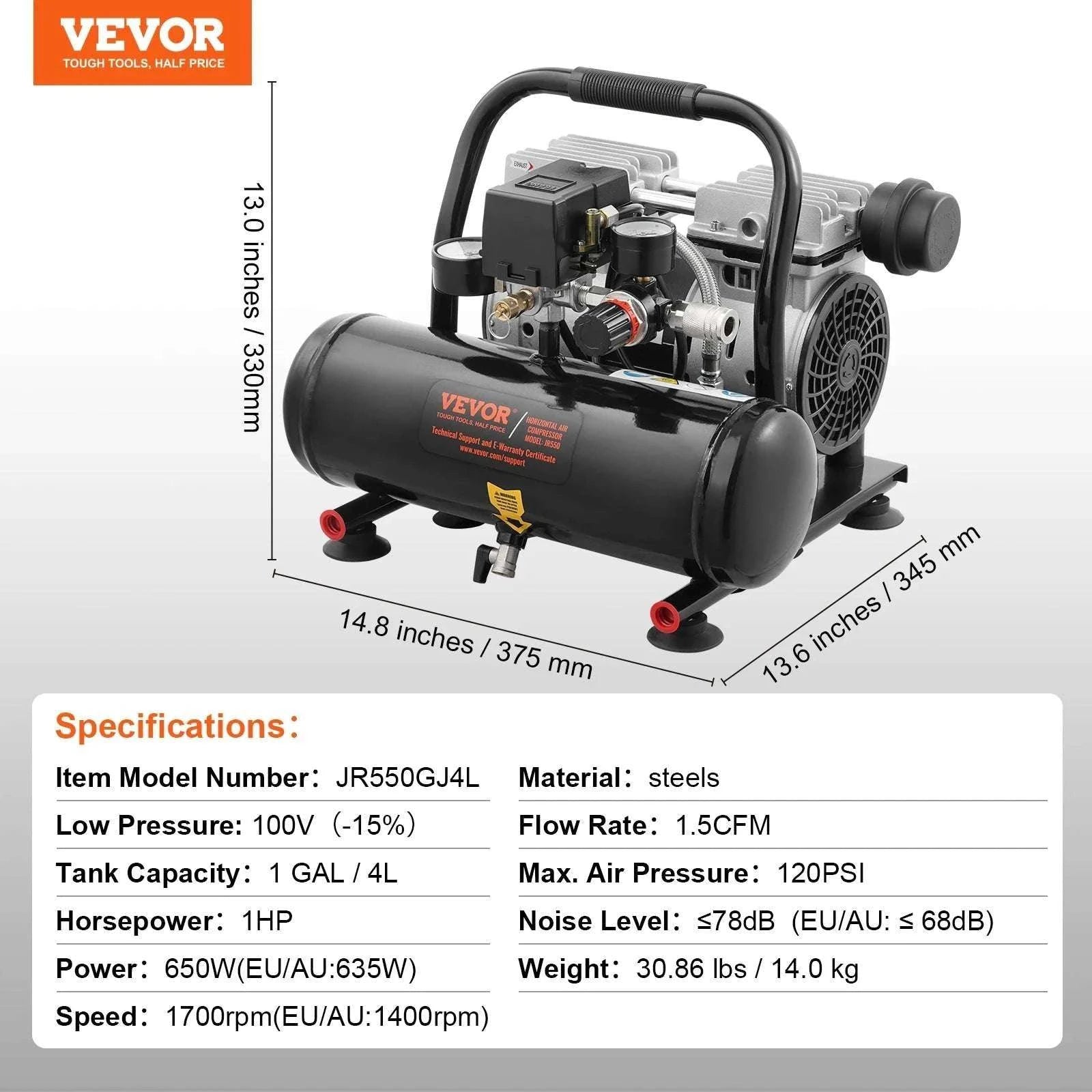Oil-Free Air Compressor Quiet Electric Pump for Tires & Tools-30L / United States