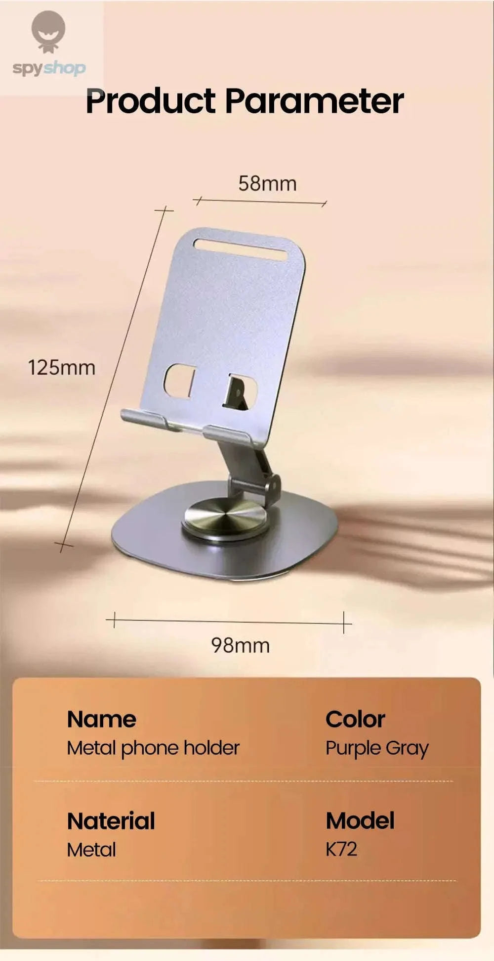 Olaf 360° Rotating Phone Stand – Adjustable Desk Holder for Phones & Tablets-gray