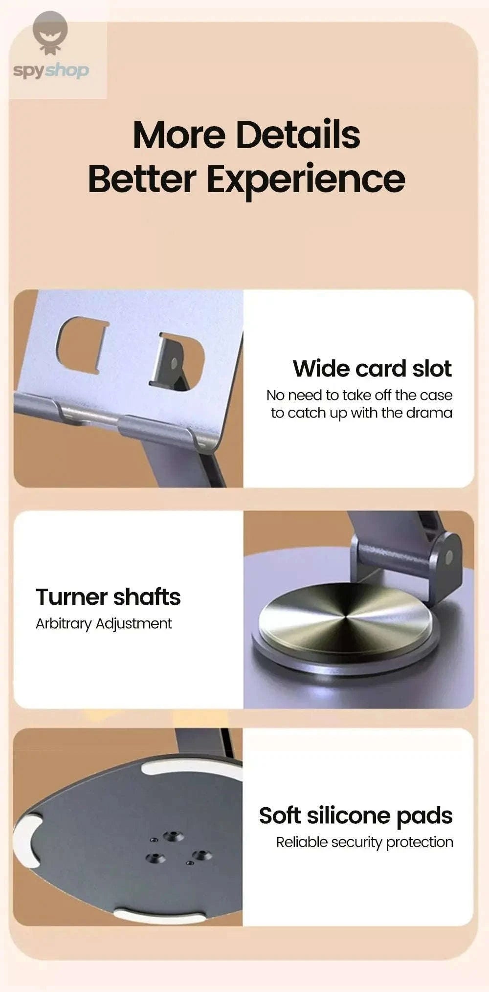 Olaf 360° Rotating Phone Stand – Adjustable Desk Holder for Phones & Tablets-gray