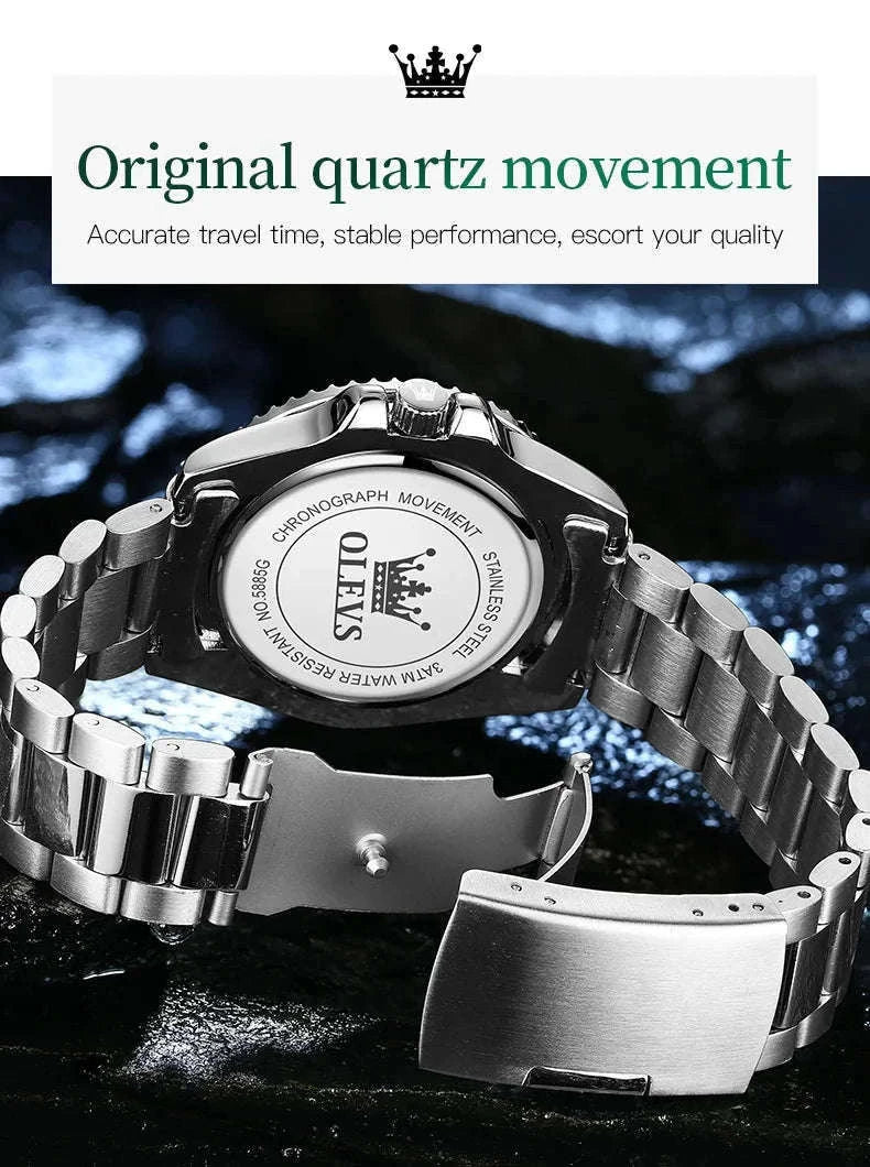 OLEVS Green Waterproof Quartz Watch-Golden blue / No