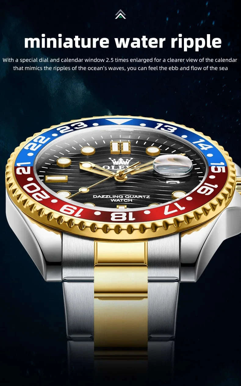 OLEVS Luxury Quartz Men's Diving Watch-Gold Black / United States