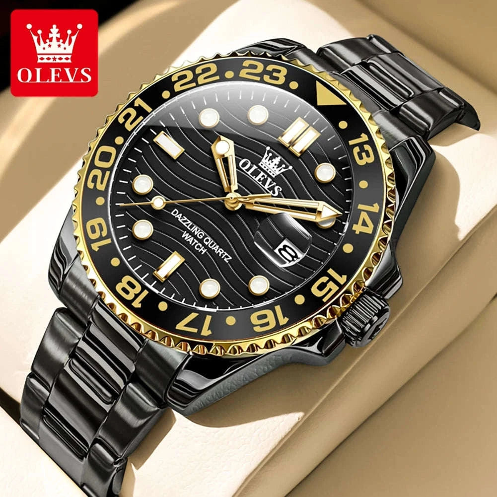 OLEVS Luxury Quartz Men's Diving Watch-Gold Black / United States