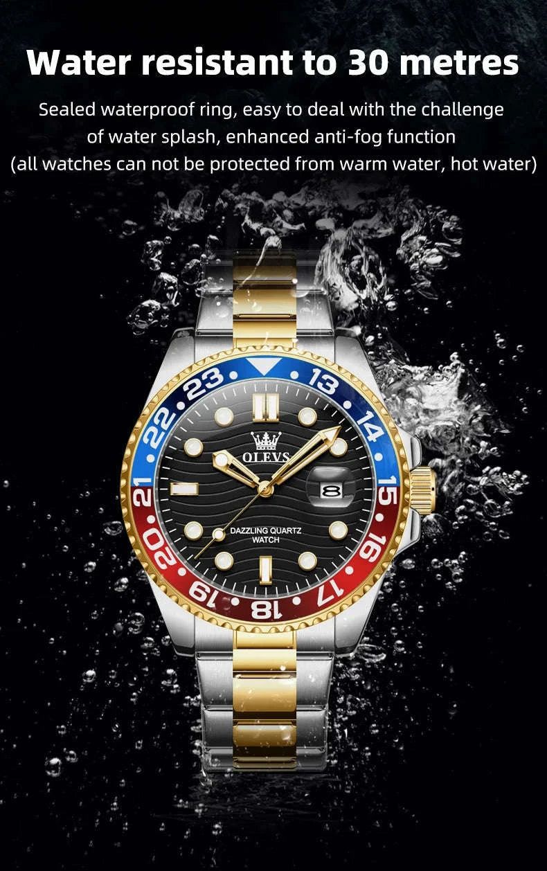 OLEVS Luxury Quartz Men's Diving Watch-Gold Black / United States