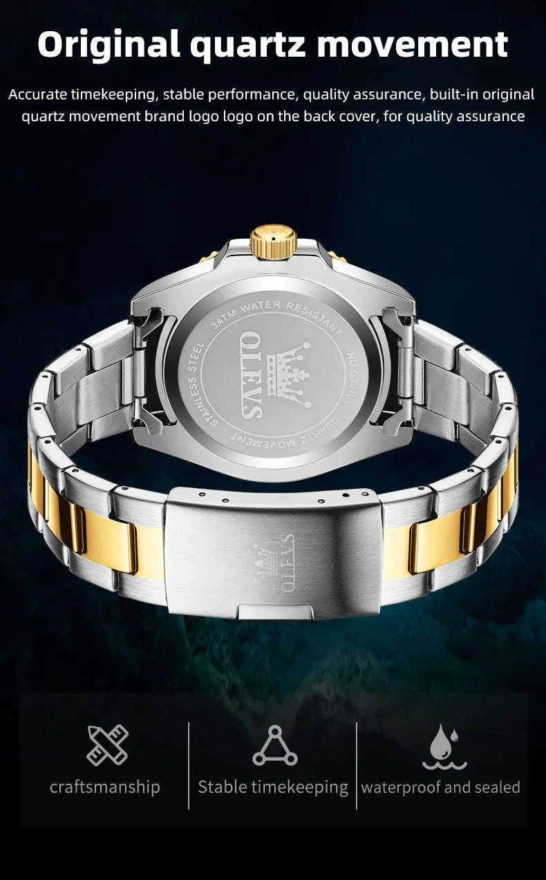 OLEVS Luxury Quartz Men's Diving Watch-Gold Black / United States