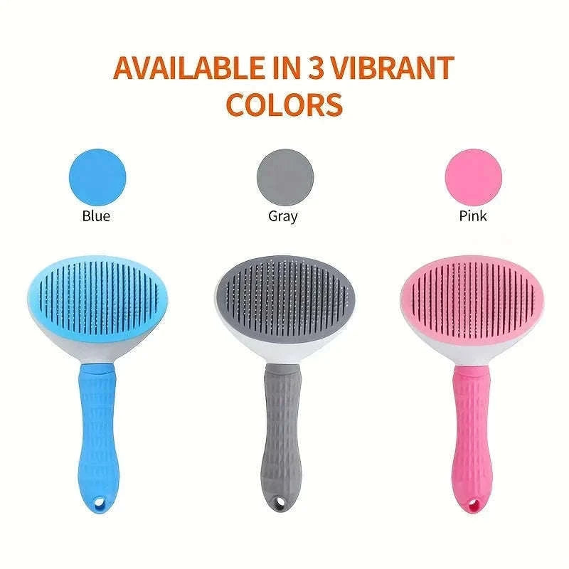 One-Click Pet Hair Removal Comb for Gentle Grooming-Pink / Fine-needle comb
