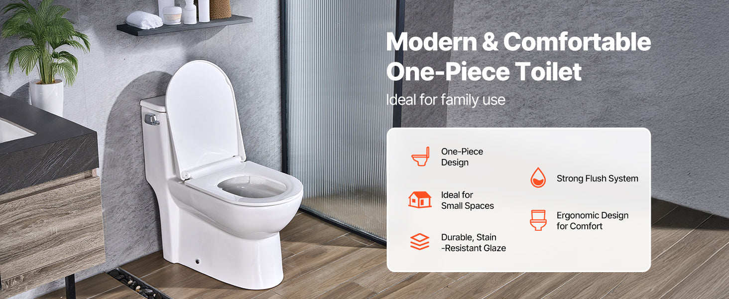 Toilet i ét stykke med forlænget skål og 1,28 GPF Cyclone skylle system