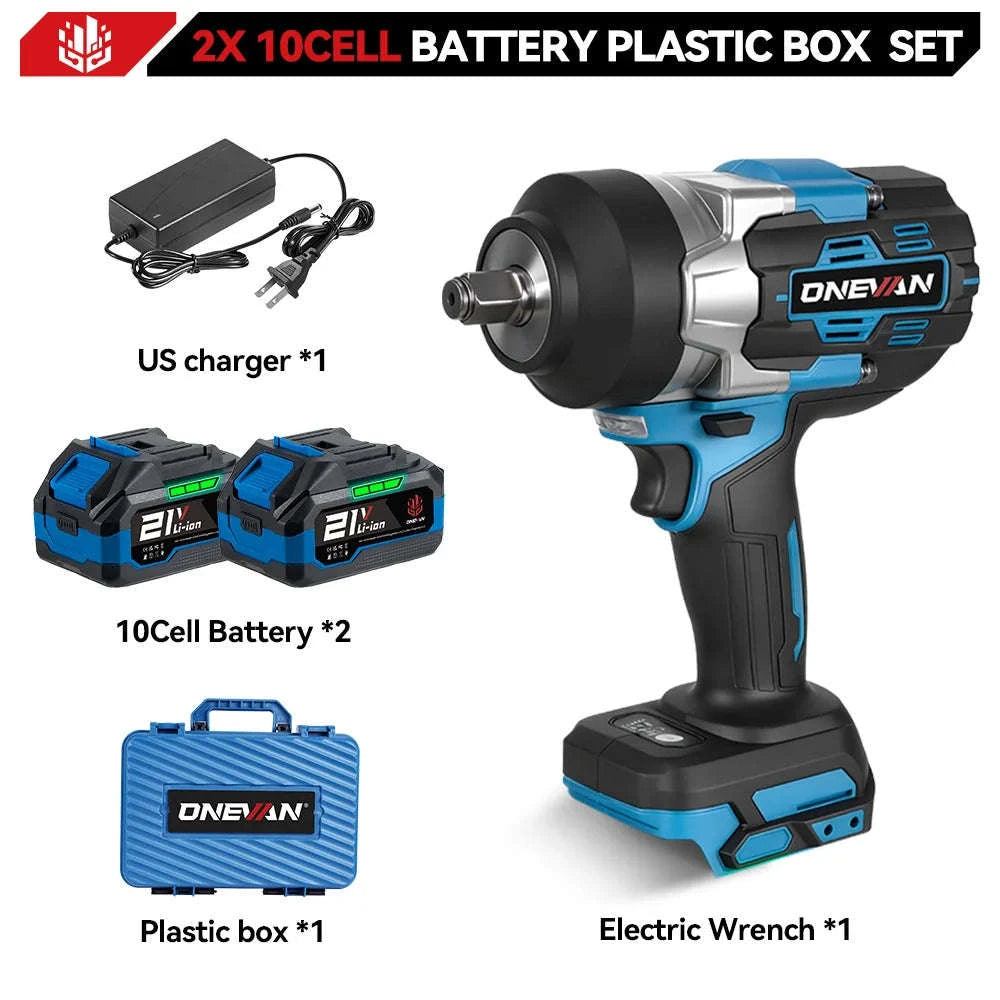 ONEVAN 2800N.M High Torque Brushless Electric Wrench Cordless 1/2 Inch Screwdriver Impact Drill Tool For Makita 18V Battery Pin-2 Big Battery Set / United States