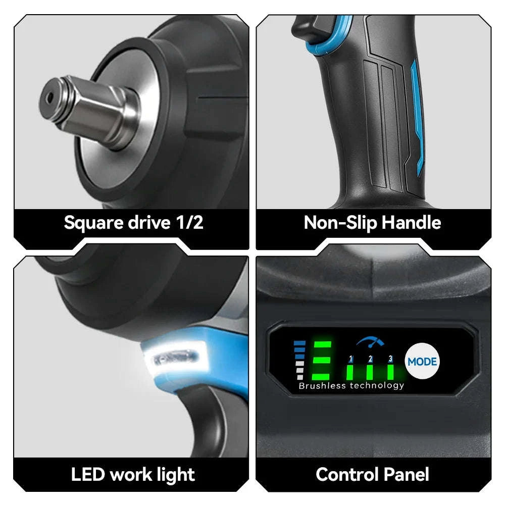 ONEVAN 2800N.M High Torque Brushless Electric Wrench Cordless 1/2 Inch Screwdriver Impact Drill Tool For Makita 18V Battery Pin-2 Big Battery Set / United States