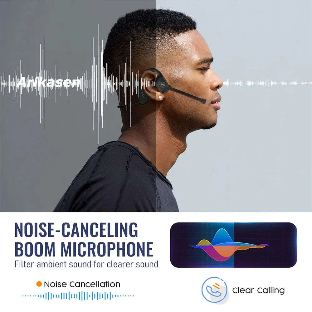Open-Ear Headset with Noise‑Canceling Boom Microphone-black