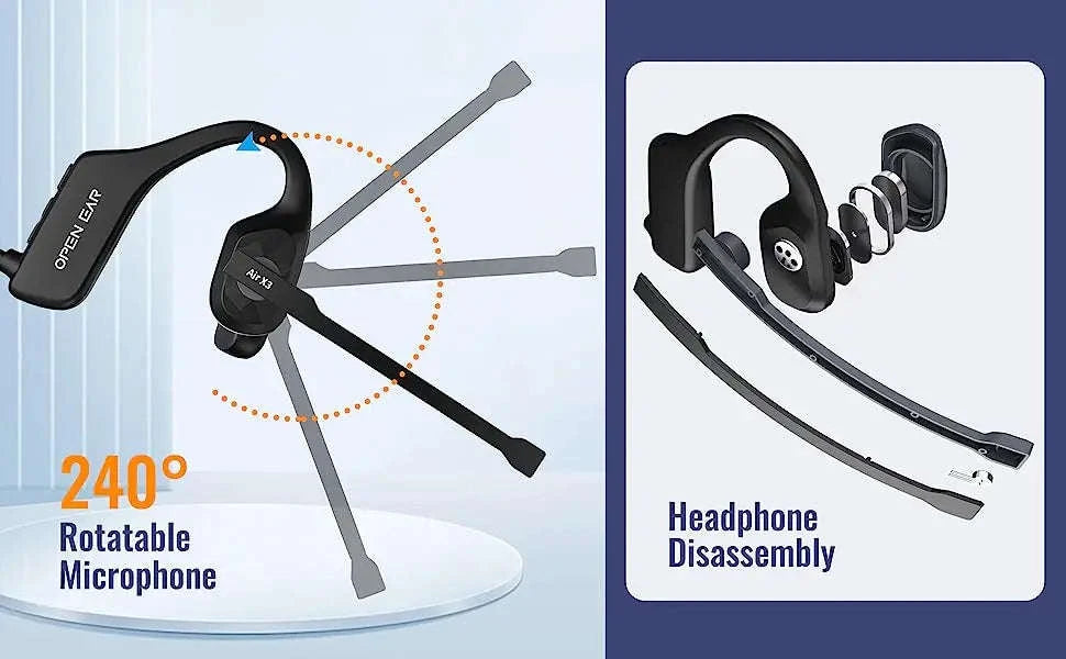 Open-Ear Headset with Noise‑Canceling Boom Microphone-black