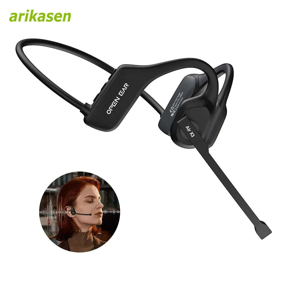 Open-Ear Headset with Noise‑Canceling Boom Microphone-black