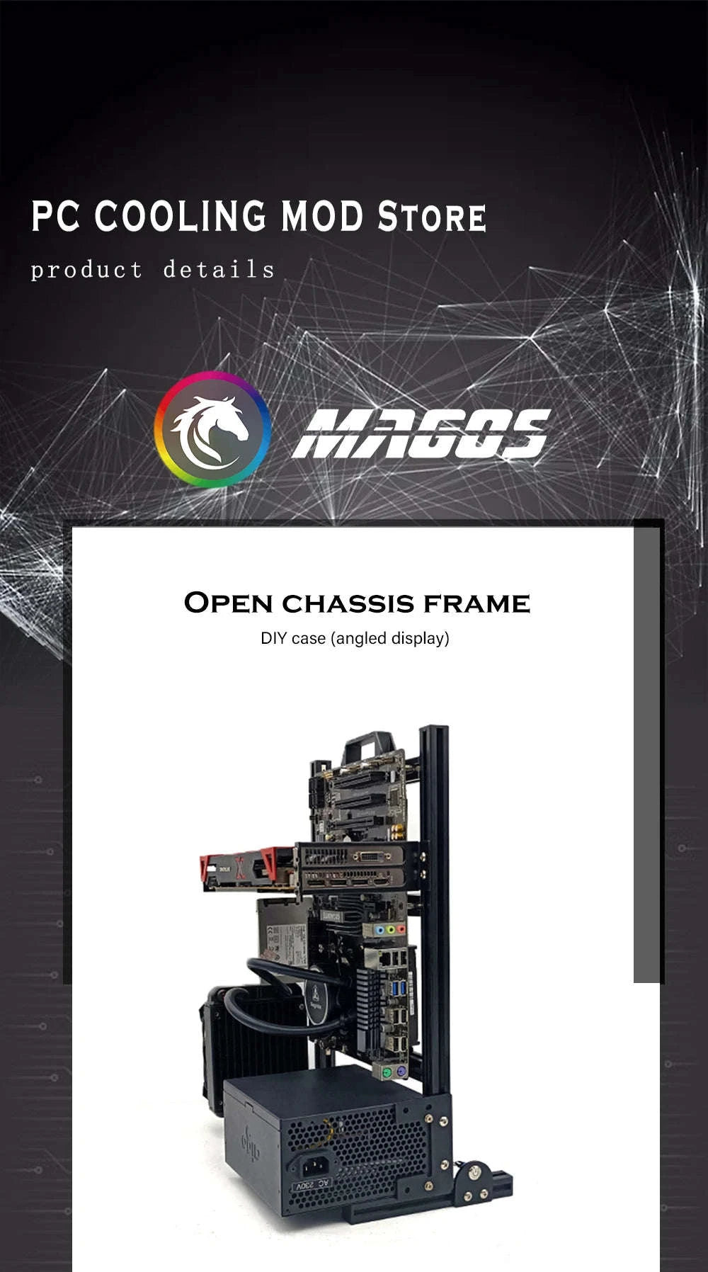 Open Frame Aluminum PC Case for ITX/MATX/ATX Builds-ITX Black