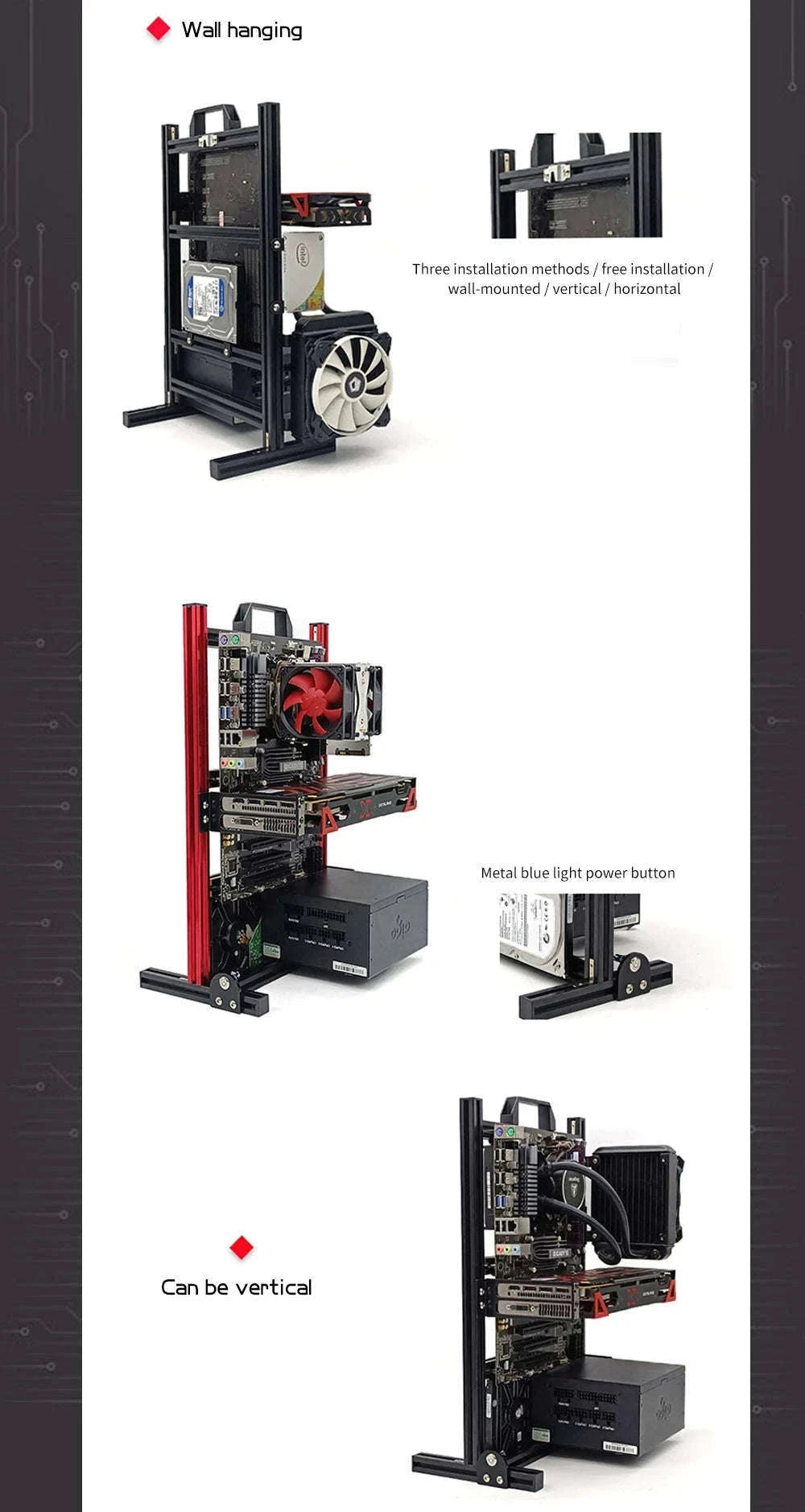 Open Frame Aluminum PC Case for ITX/MATX/ATX Builds-ITX Black