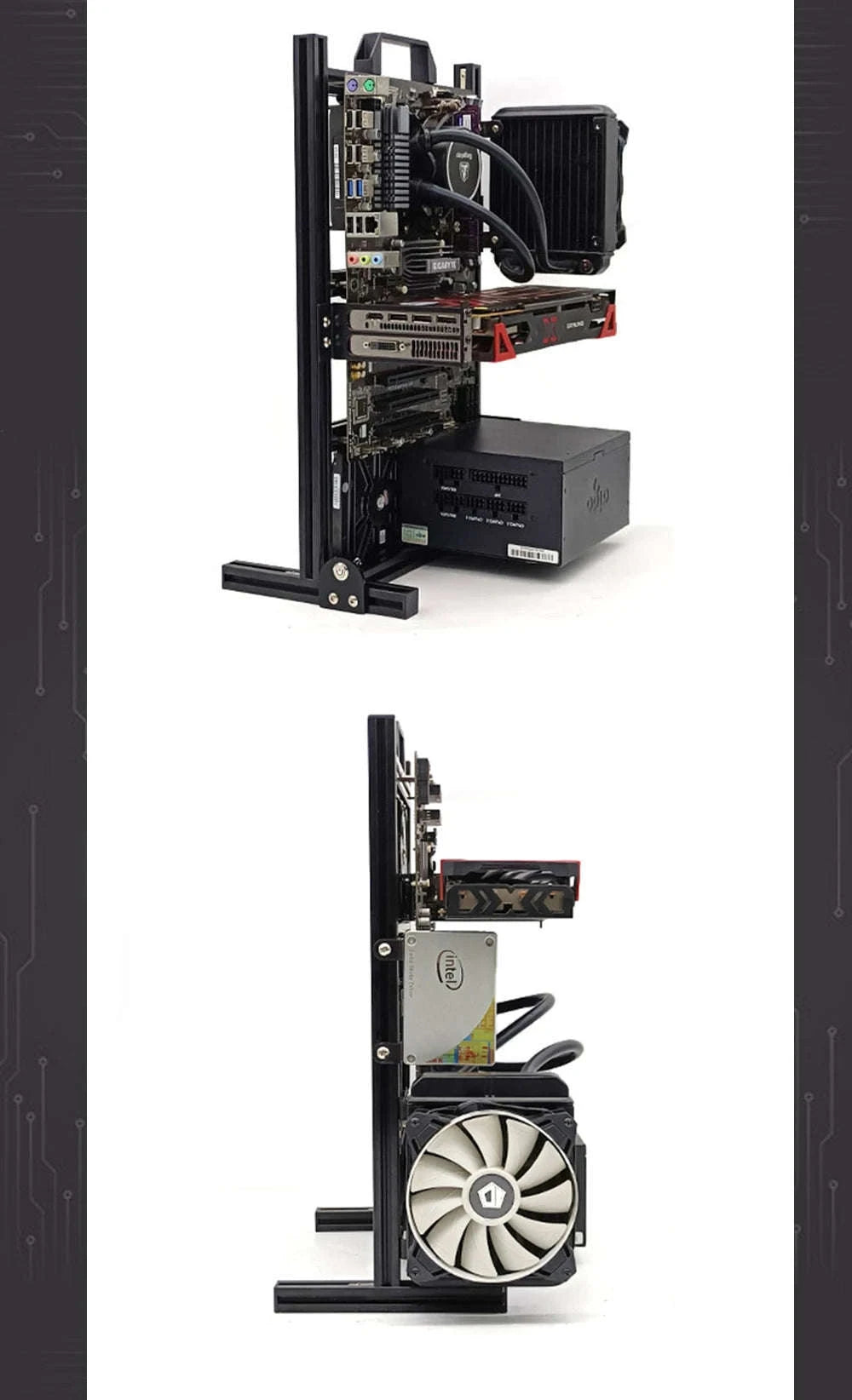 Open Frame Aluminum PC Case for ITX/MATX/ATX Builds-ITX Black