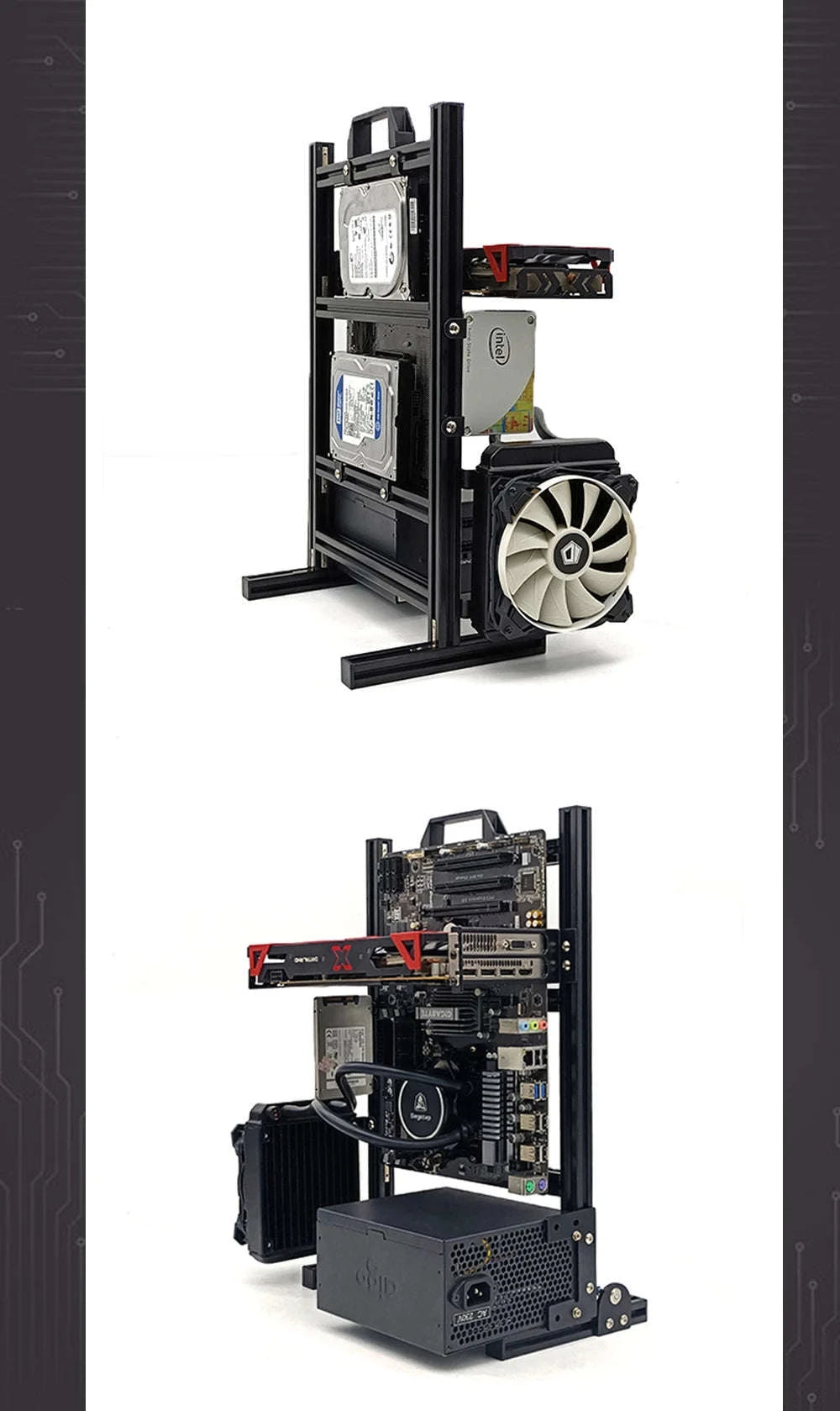 Open Frame Aluminum PC Case for ITX/MATX/ATX Builds-ITX Black
