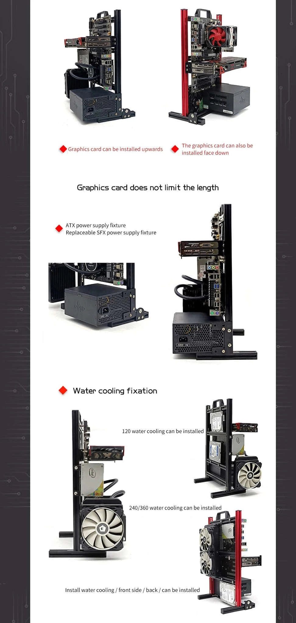 Open Frame Aluminum PC Case for ITX/MATX/ATX Builds-ITX Black