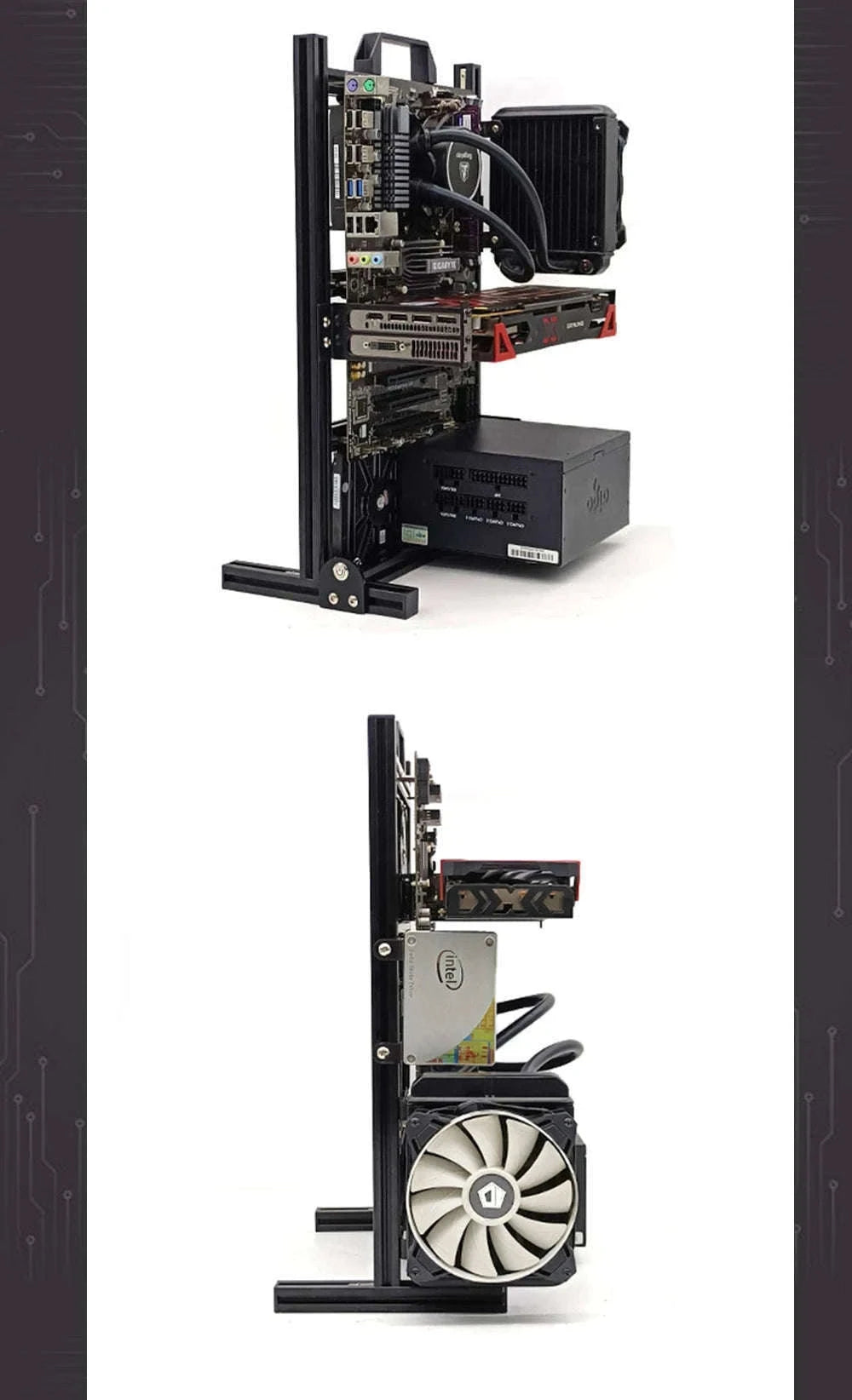 Open Frame Aluminum PC Case for ITX/MATX/ATX Builds-ITX Black
