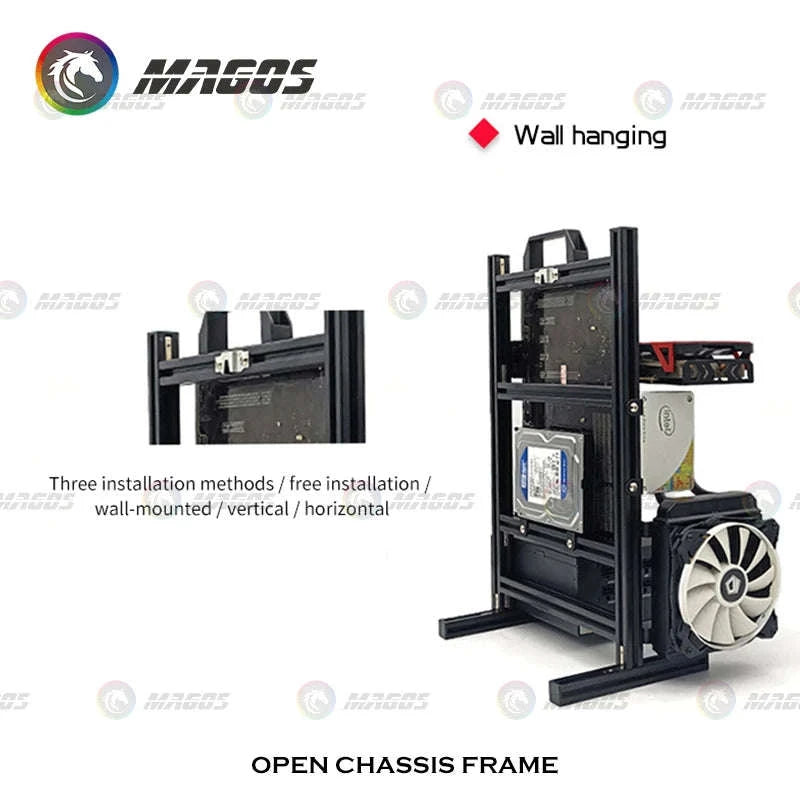 Open Frame Aluminum PC Case for ITX/MATX/ATX Builds-ITX Black