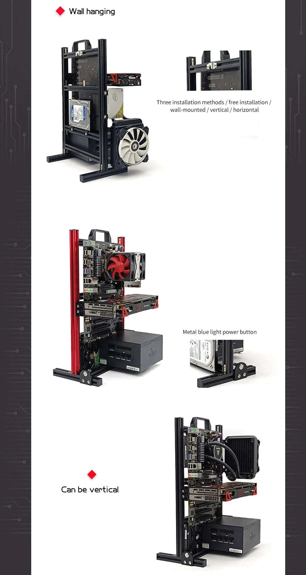 Open Frame Aluminum PC Case for ITX/MATX/ATX Builds-ITX Black