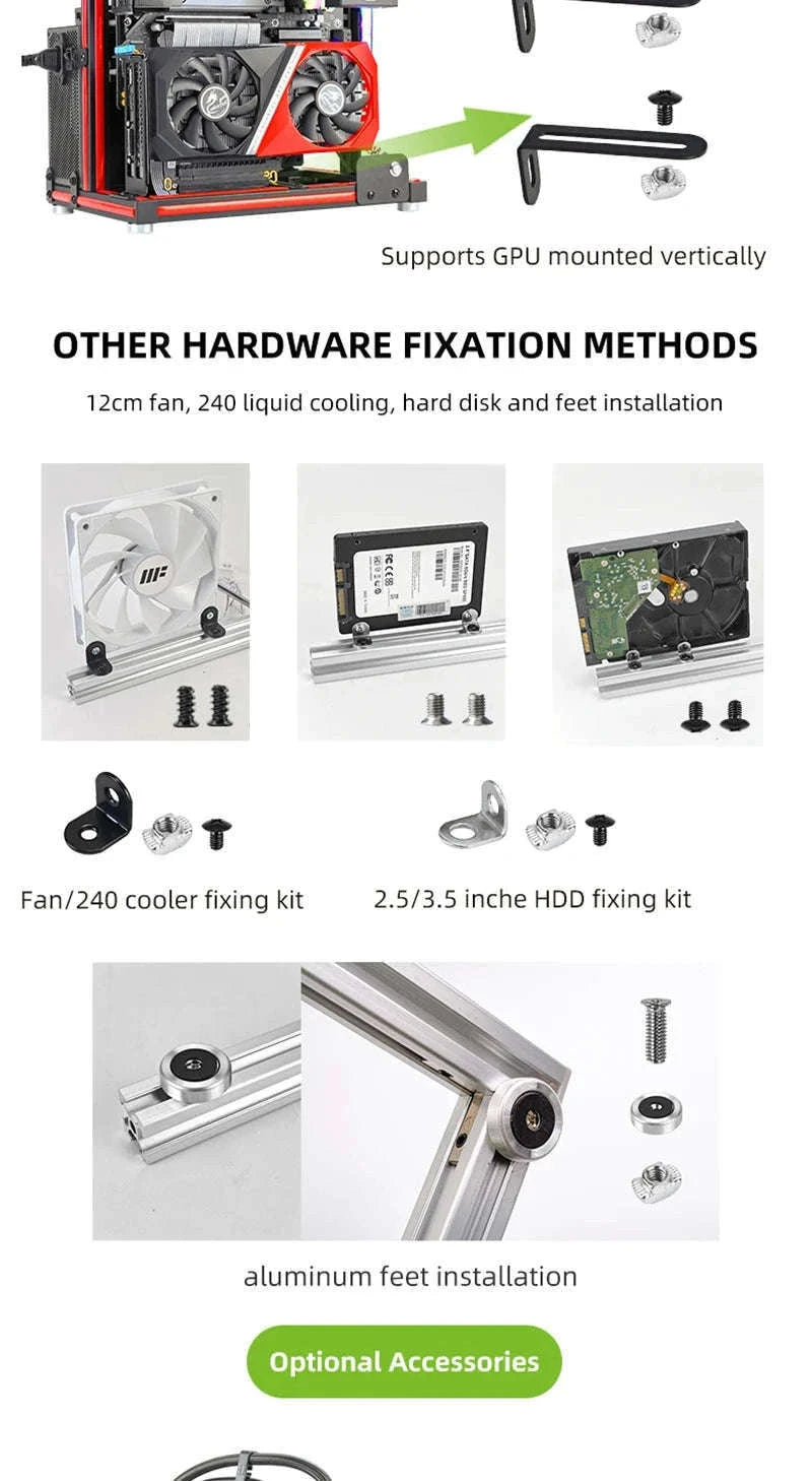 Open Frame ATX Aluminum PC Case with Horizontal GPU Mount-BlockCase Silver