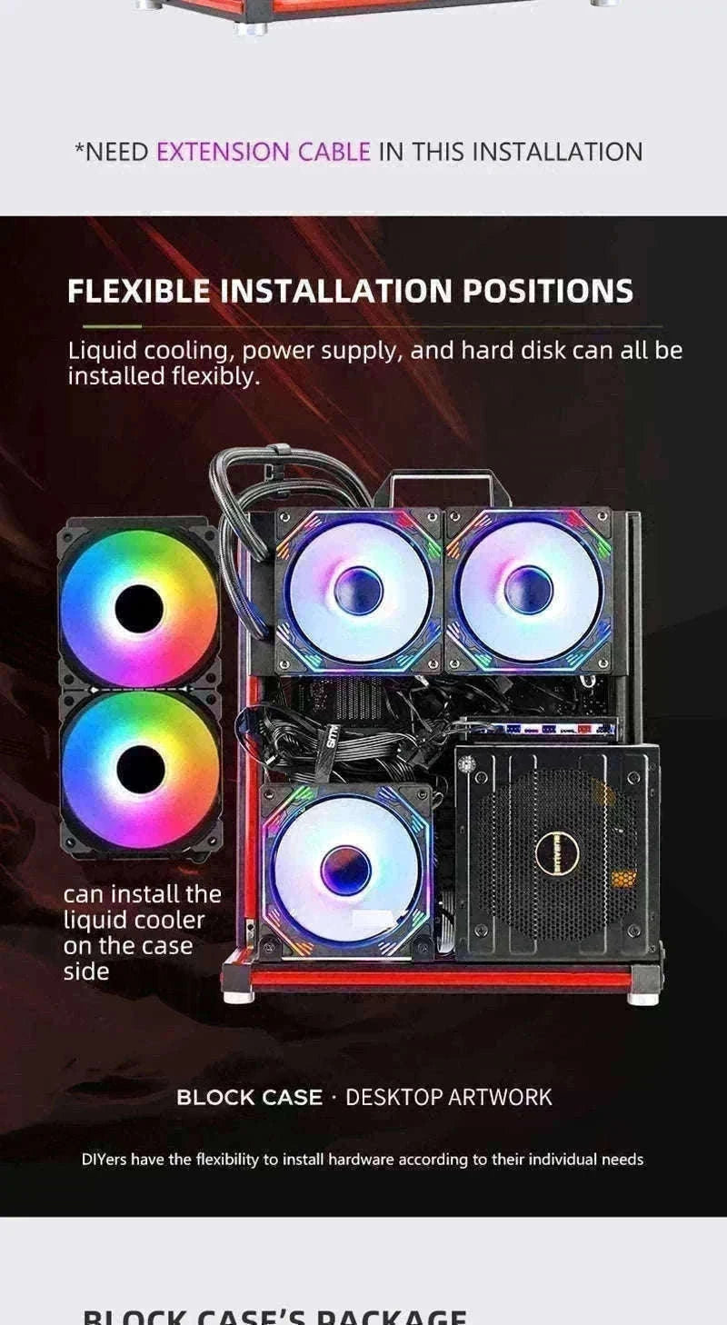 Open Frame ATX Aluminum PC Case with Horizontal GPU Mount-BlockCase Silver