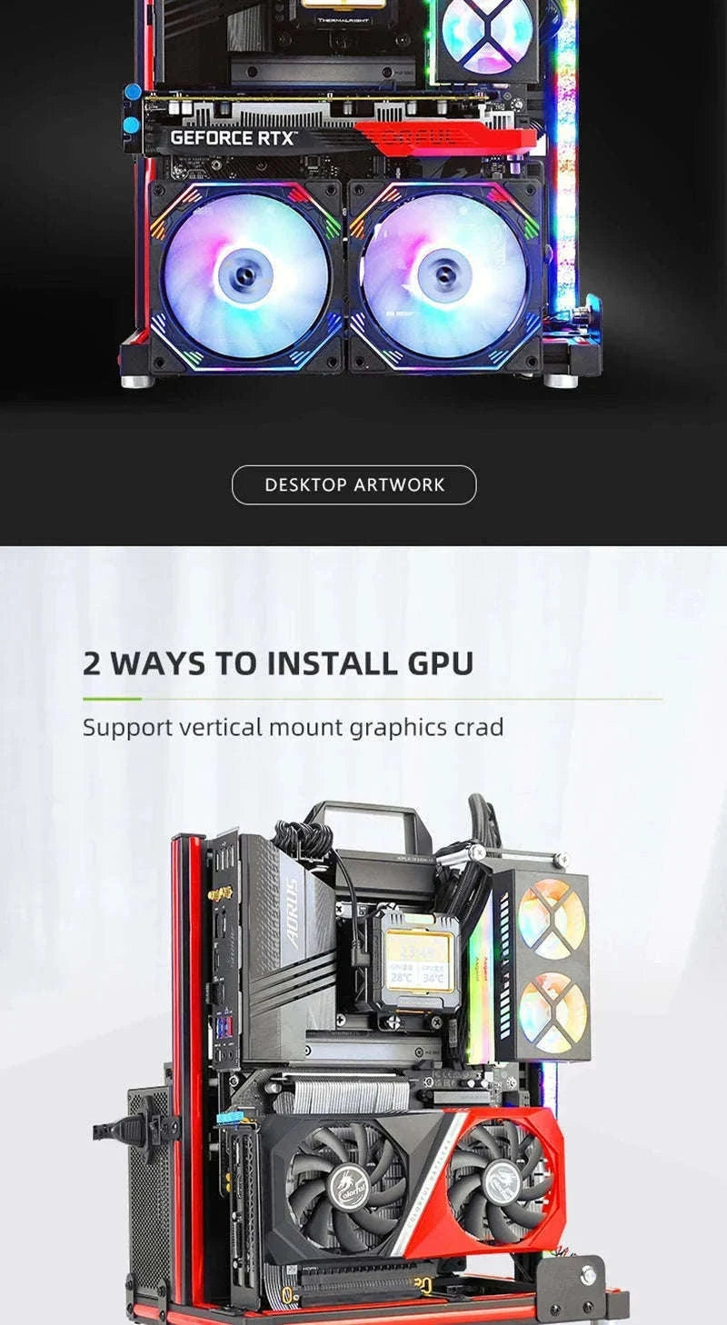Open Frame ATX Aluminum PC Case with Horizontal GPU Mount-BlockCase Silver
