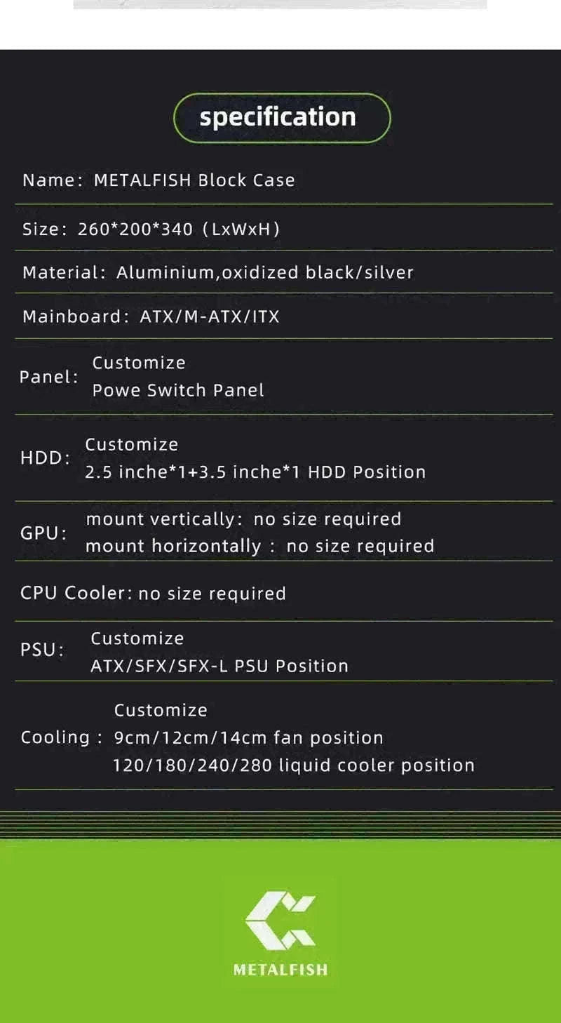 Open Frame ATX Aluminum PC Case with Horizontal GPU Mount-BlockCase Silver