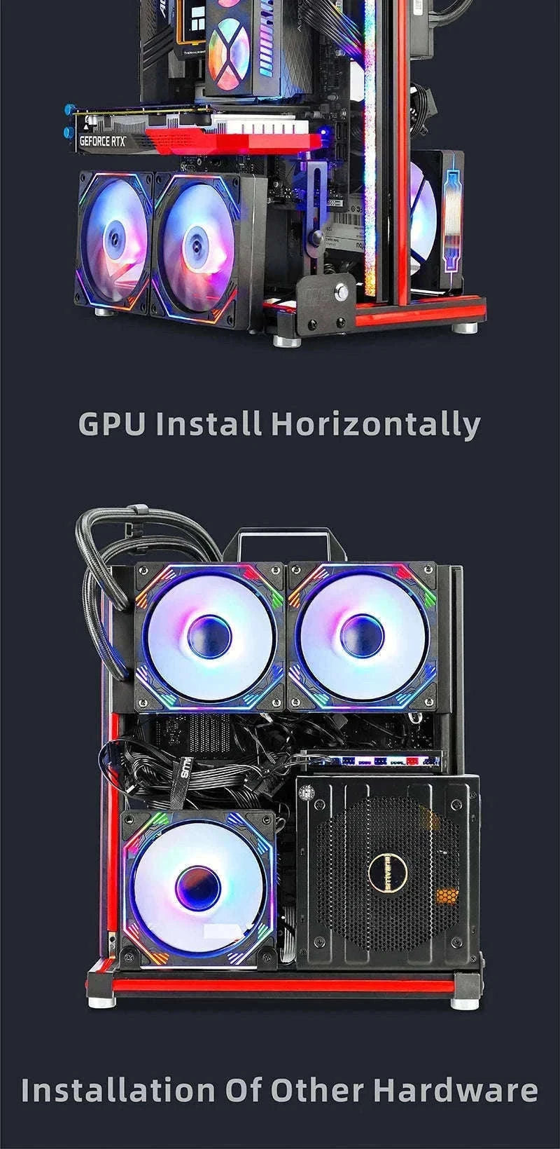 Open Frame ATX Aluminum PC Case with Horizontal GPU Mount-BlockCase Silver