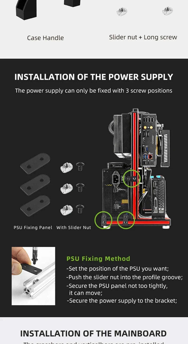 Open Frame ATX Aluminum PC Case with Horizontal GPU Mount-BlockCase Silver