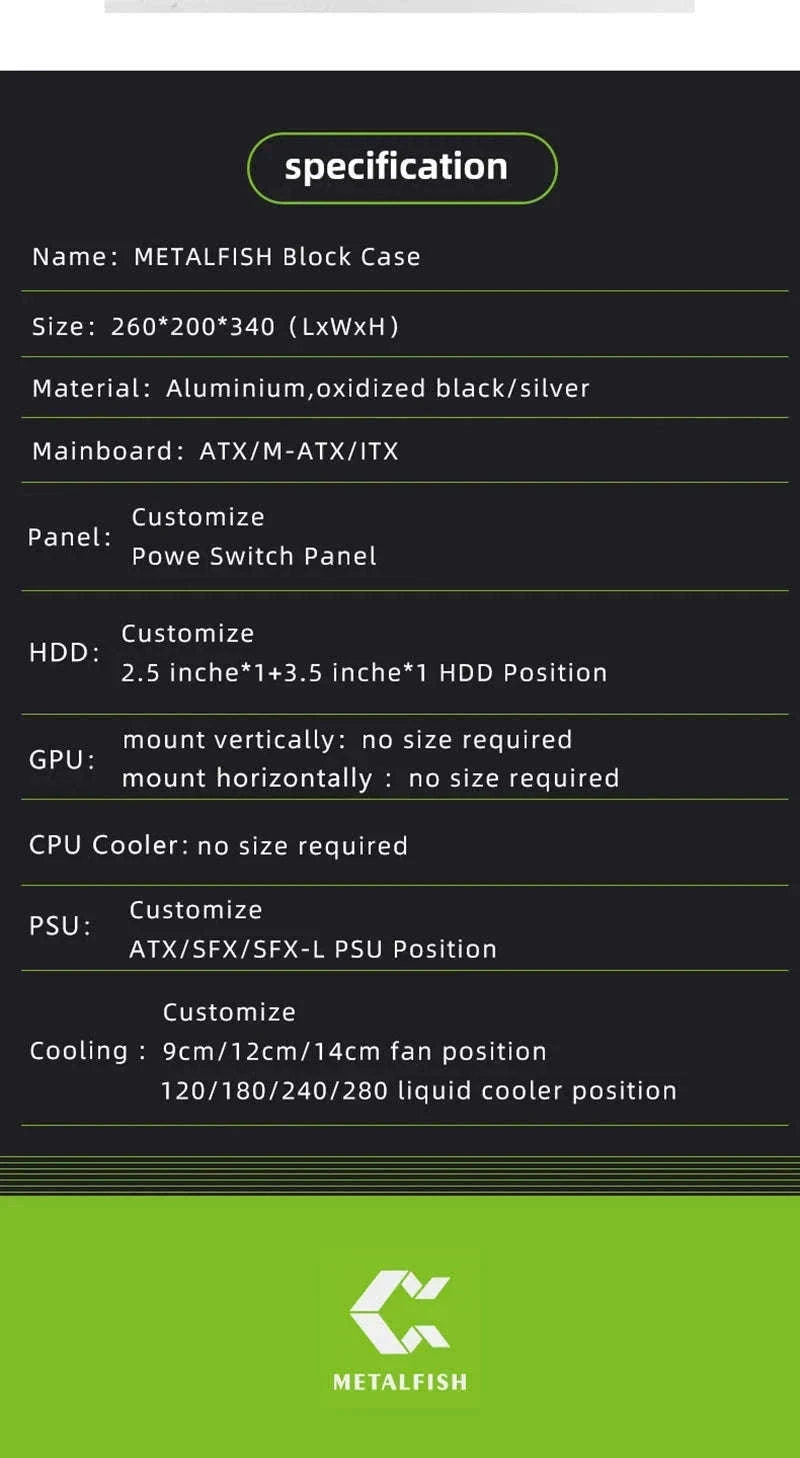 Open Frame ATX Aluminum PC Case with Horizontal GPU Mount-BlockCase Silver