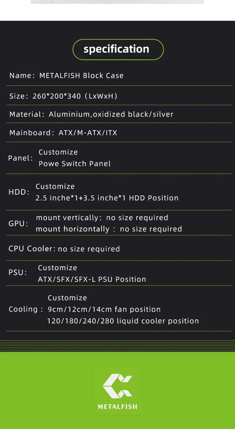 Open Frame ATX Aluminum PC Case with Horizontal GPU Mount-BlockCase Silver
