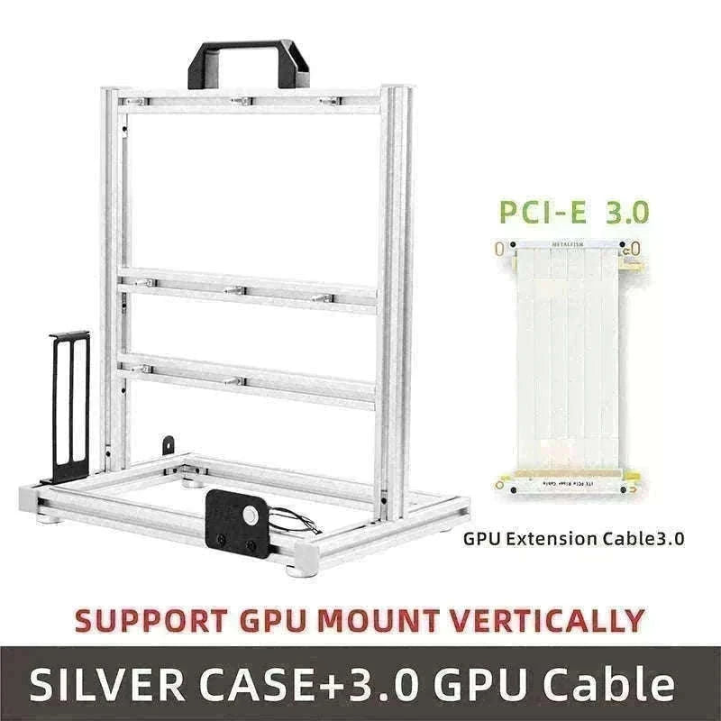 Open Frame ATX Aluminum PC Case with Horizontal GPU Mount-BlockCase Silver