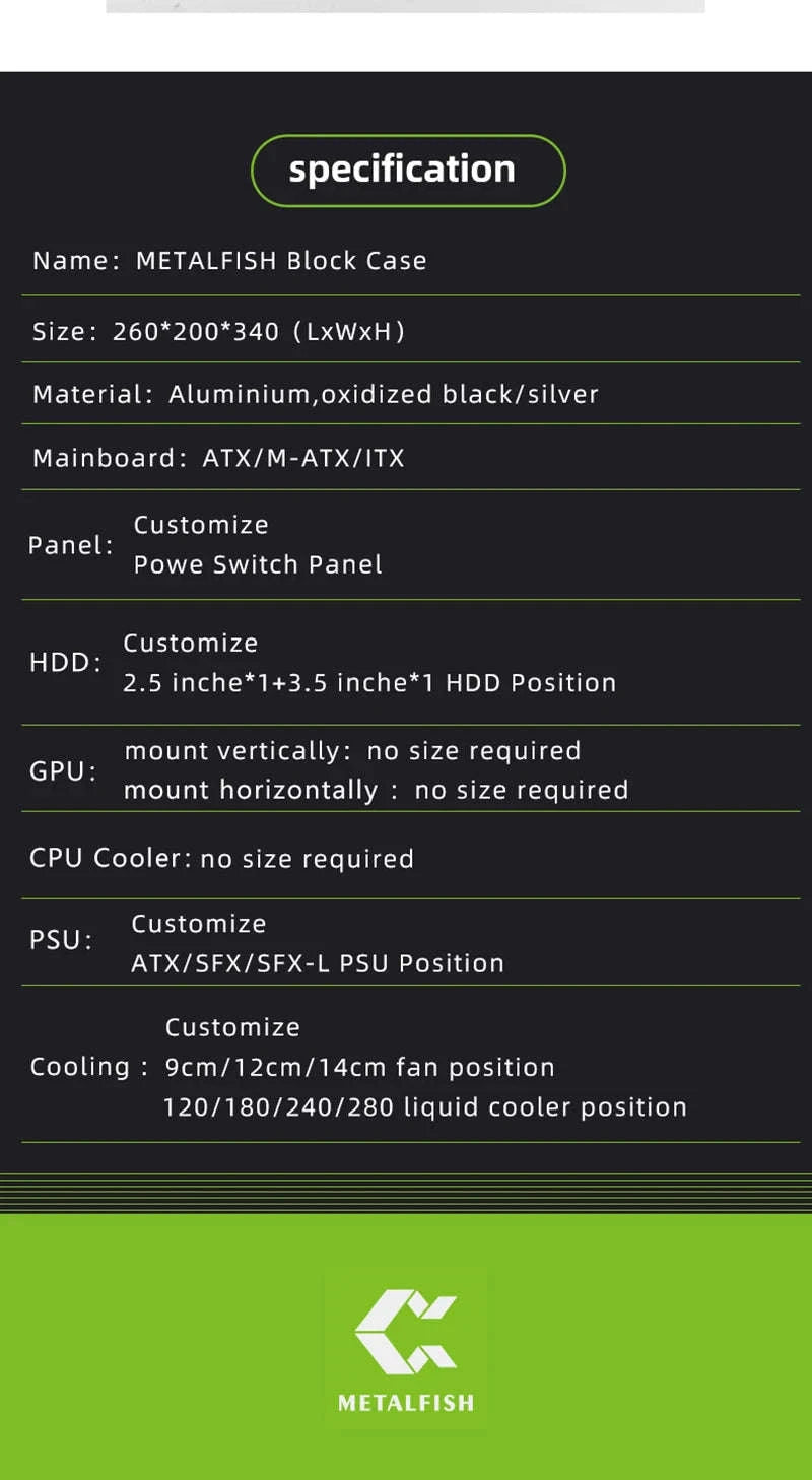 Open Frame ATX Aluminum PC Case with Horizontal GPU Mount-BlockCase Silver