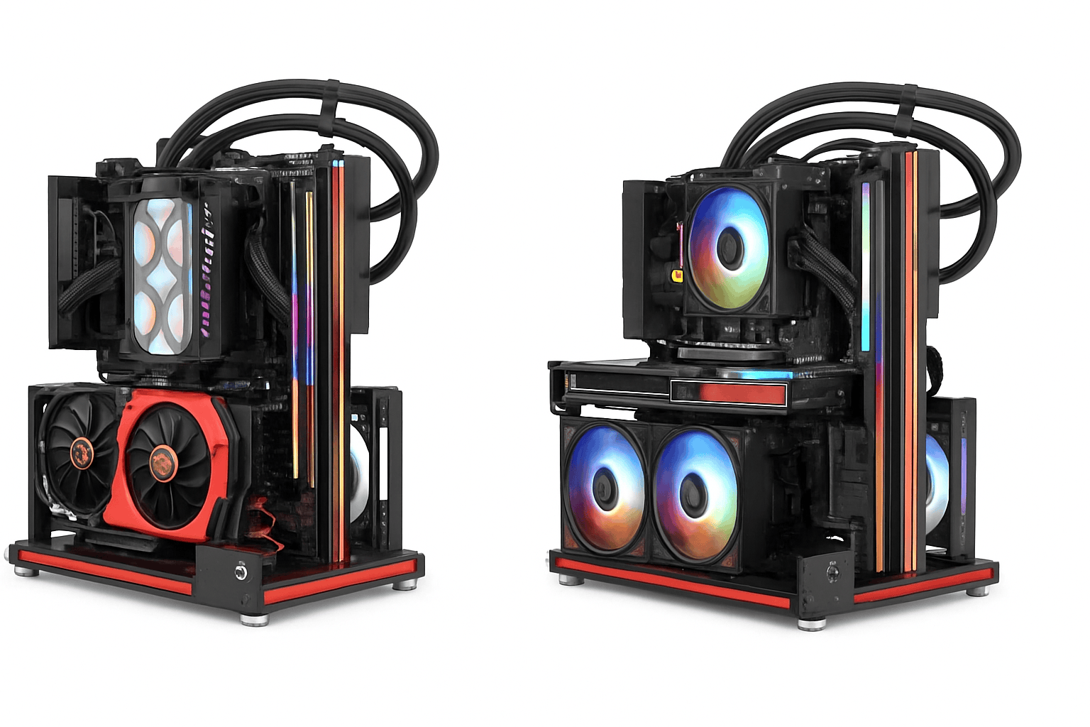 Open Frame ATX Aluminum PC Case with Horizontal GPU Mount-BlockCase Silver