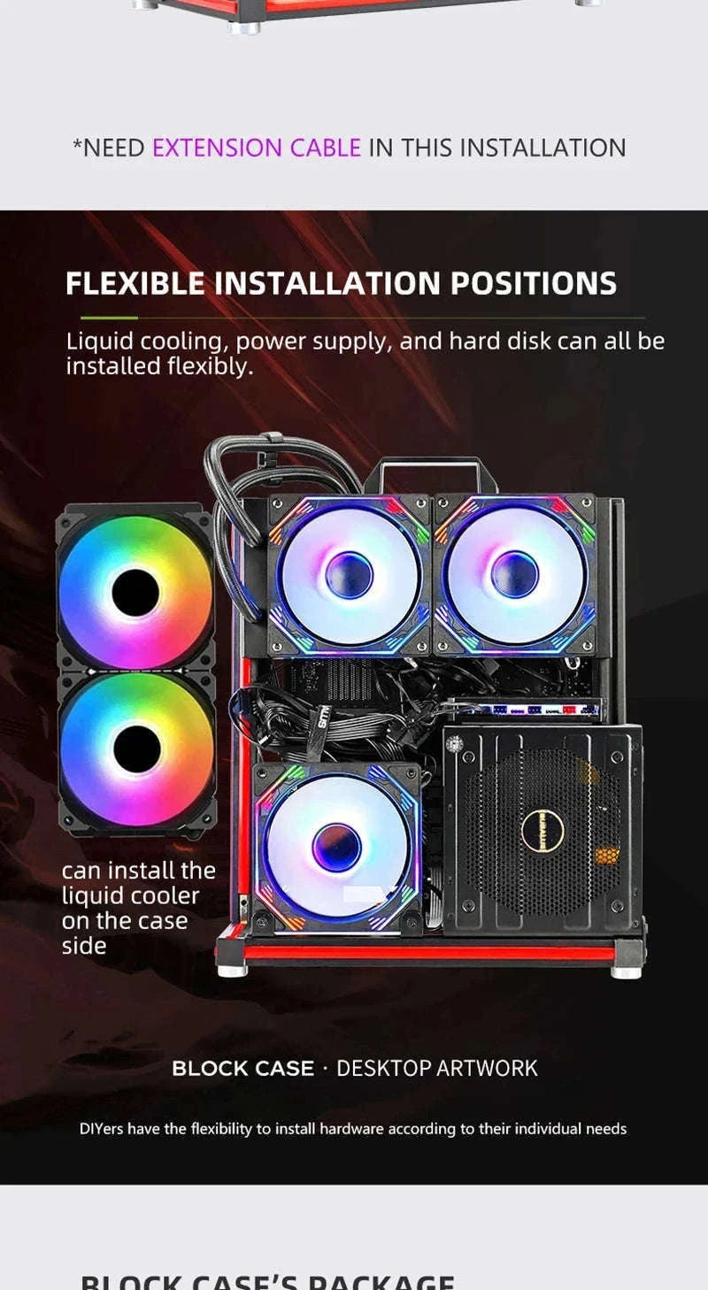 Open Frame ATX Aluminum PC Case with Horizontal GPU Mount-BlockCase Silver