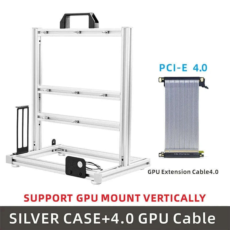 Open Frame ATX Aluminum PC Case with Horizontal GPU Mount-BlockCase Silver