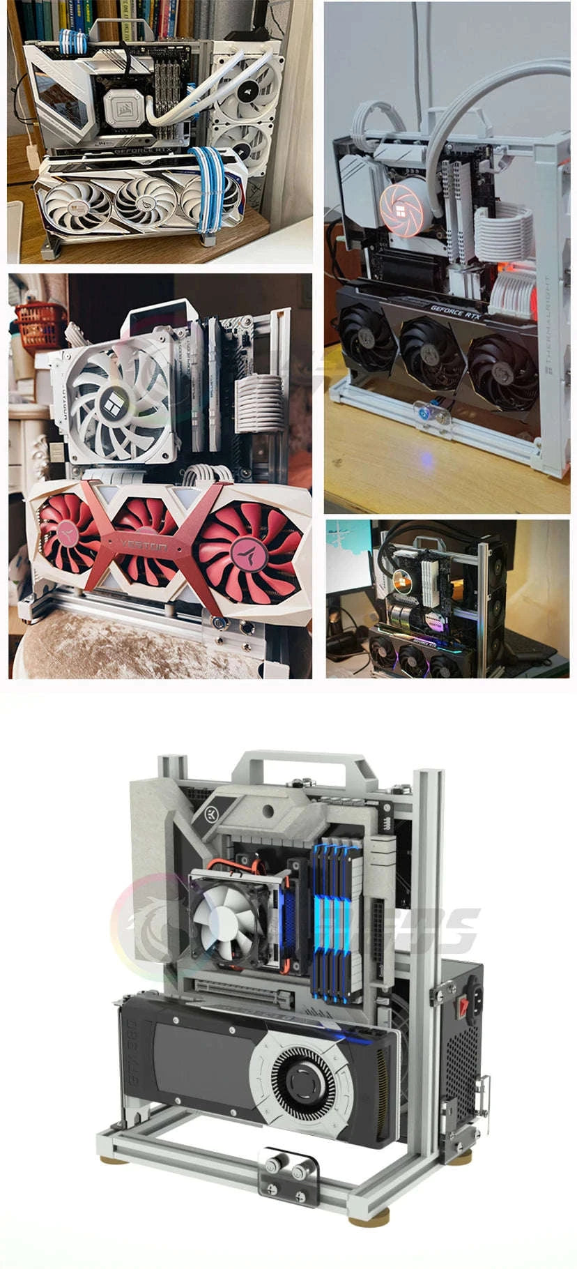 Open Frame PC Case ATX MicroATX ITX Aluminum Gaming Chassis-ATX-Black