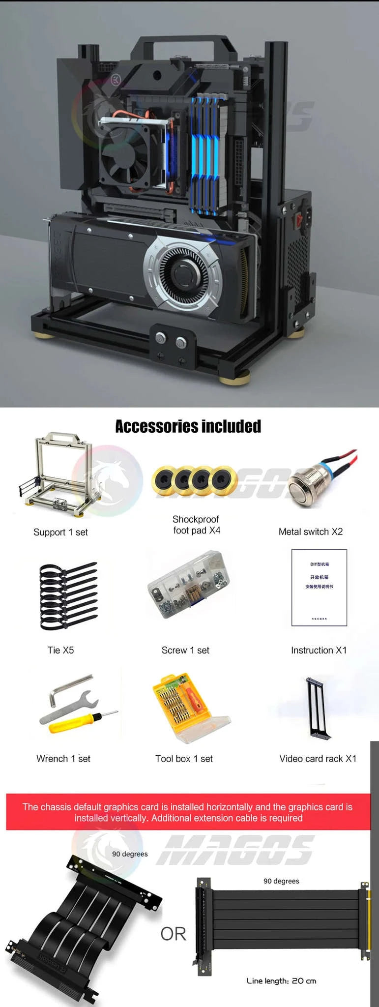 Open Frame PC Case ATX MicroATX ITX Aluminum Gaming Chassis-ATX-Black