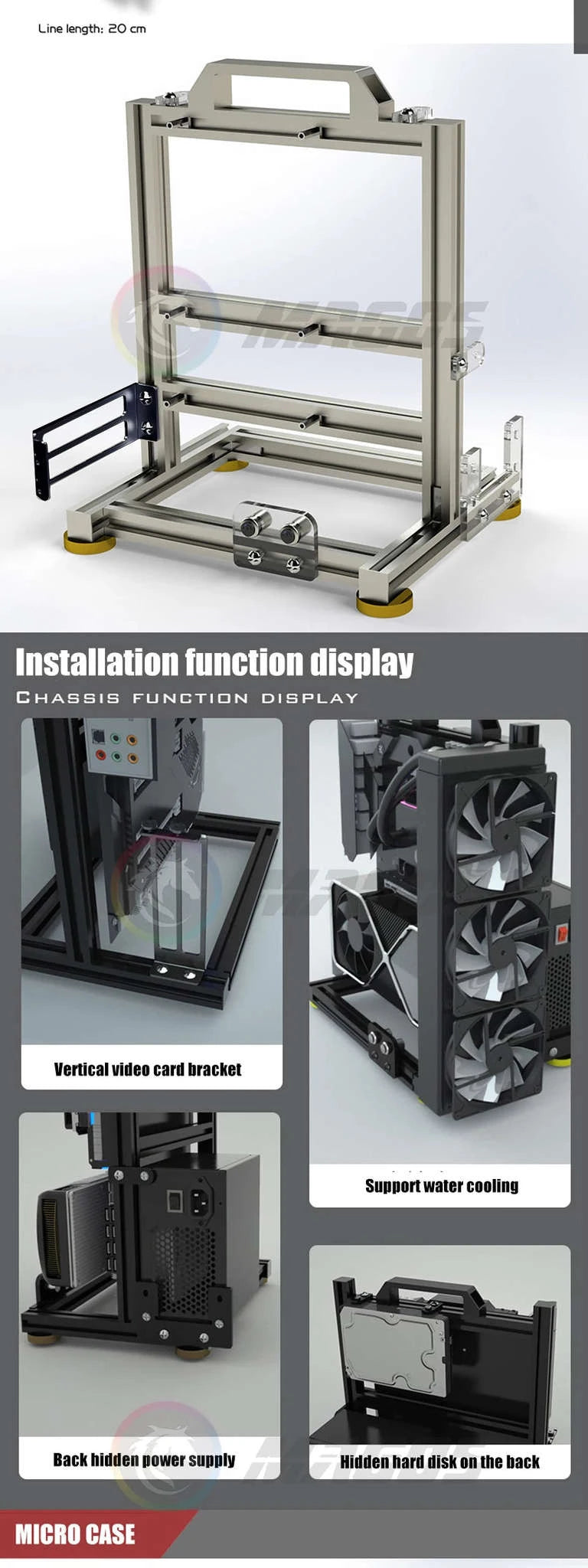 Open Frame PC Case ATX MicroATX ITX Aluminum Gaming Chassis-ATX-Black