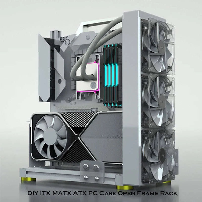 Open Frame PC Case ATX MicroATX ITX Aluminum Gaming Chassis-ATX-Black