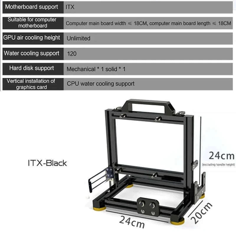 Open Frame PC Case ATX MicroATX ITX Aluminum Gaming Chassis-ATX-Black