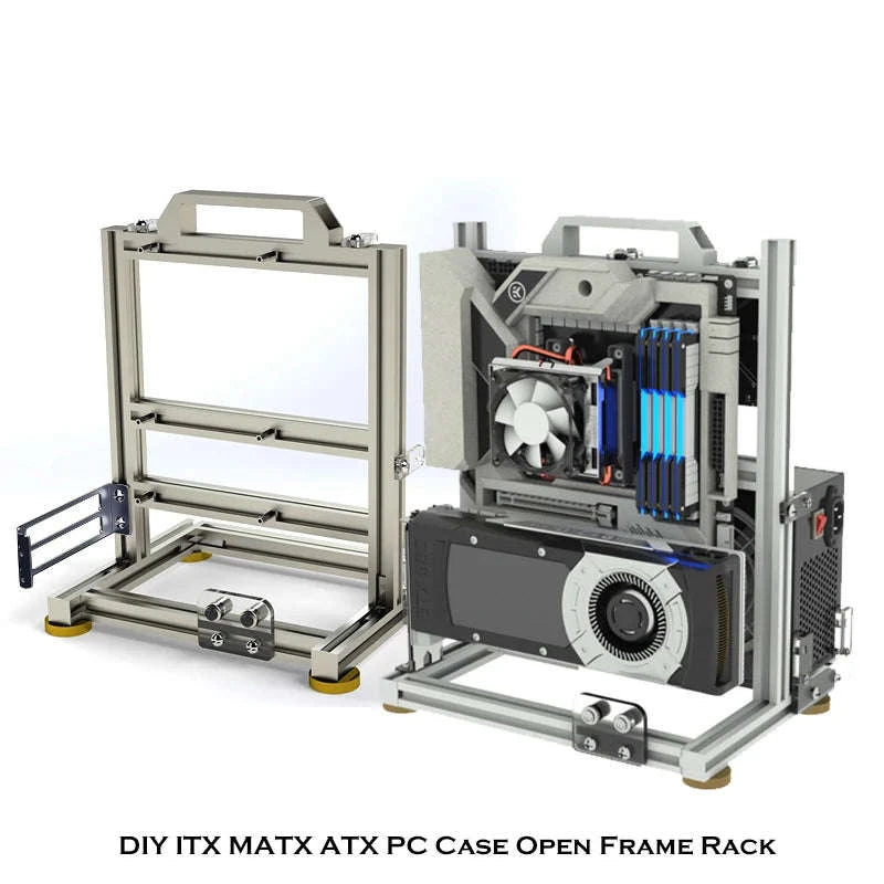 Open Frame PC Case ATX MicroATX ITX Aluminum Gaming Chassis-ATX-Black