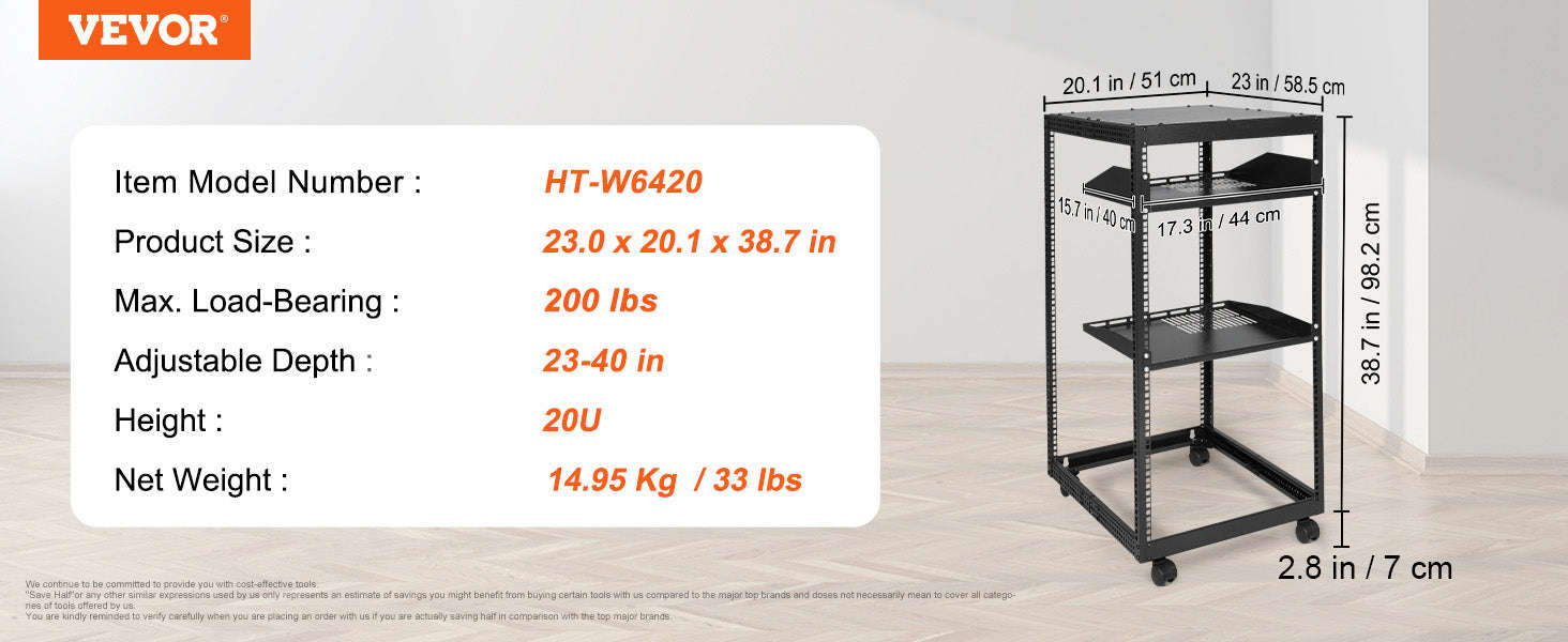 Open Frame Server Rack 12U–20U Adjustable Depth Wall or Floor Mount-20U / United States
