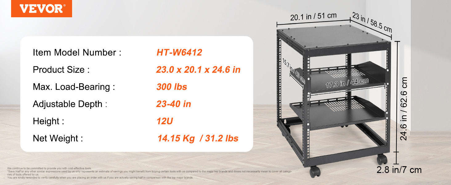 Open Frame Server Rack 12U–20U Adjustable Depth Wall or Floor Mount-20U / United States