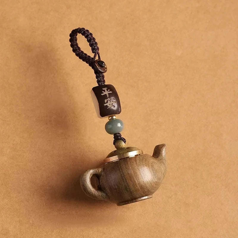 Openwork Carved Teapot Keychain Pendant-phone chain