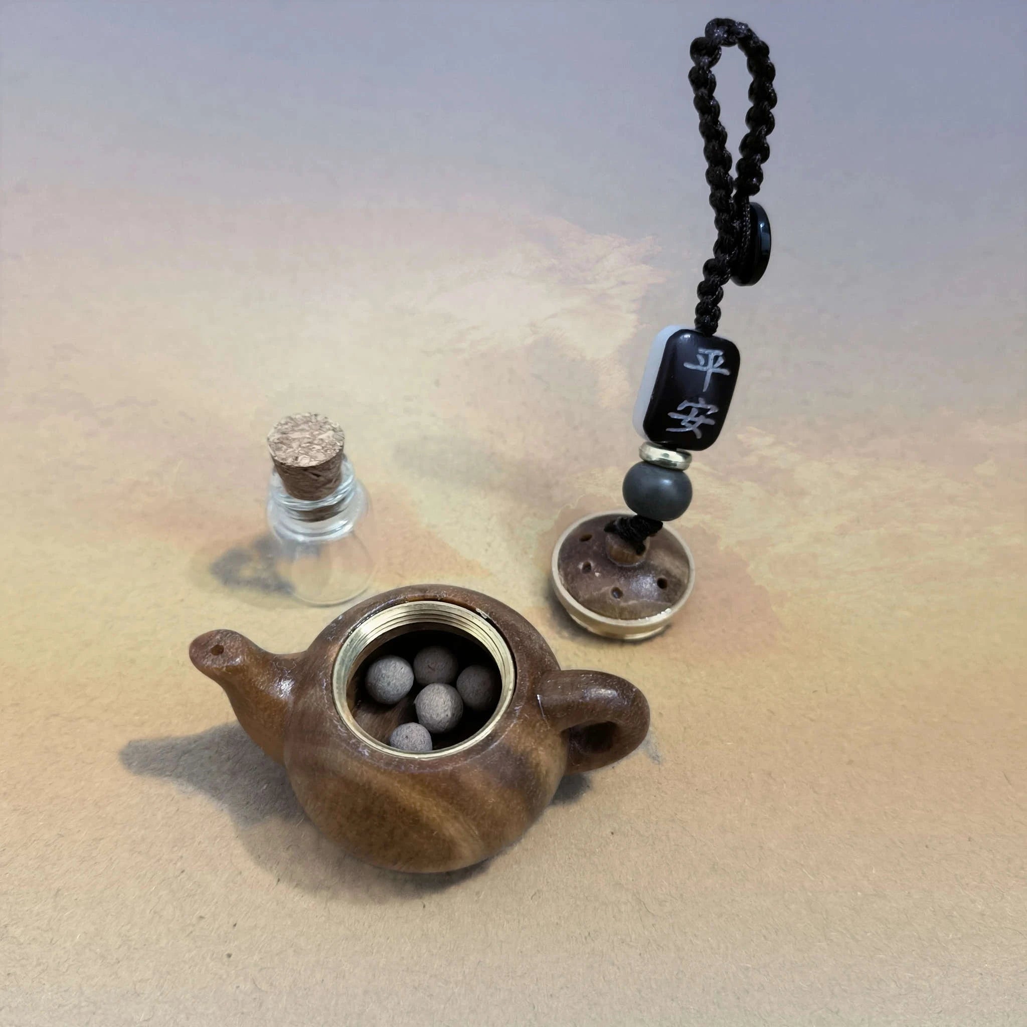 Openwork Carved Teapot Keychain Pendant-phone chain