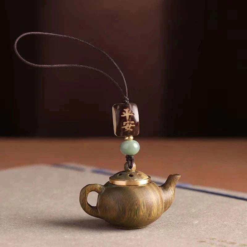 Openwork Carved Teapot Keychain Pendant-phone chain